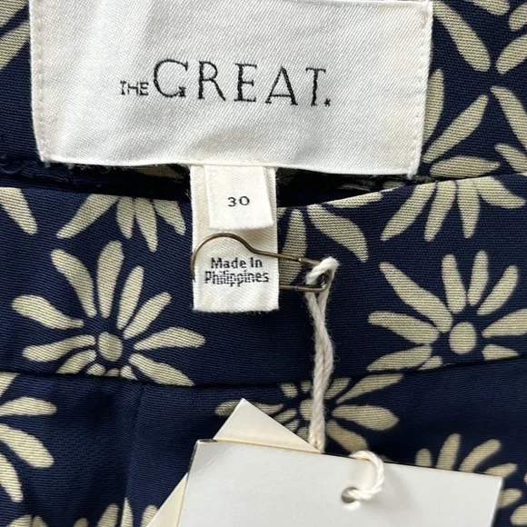 THE GREAT. Navy and Cream Floral Daisy dance pants, 30